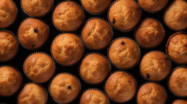 Freshly Baked Muffin Photorealistic Horizontal Background. Crusty Pastry, Gourmet Bakery. Ai Generated Hyperrealistic Background with Aromatic Traditional Muffin . Generative AI