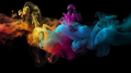 Abstract multicolored smoke on a black background. Background from the smoke of vape, Generative Ai
