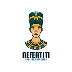 Vector Logo Illustration Nefertiti Simple Mascot Style.