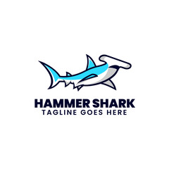 Vector Logo Illustration Hammer Shark Simple Mascot Style.