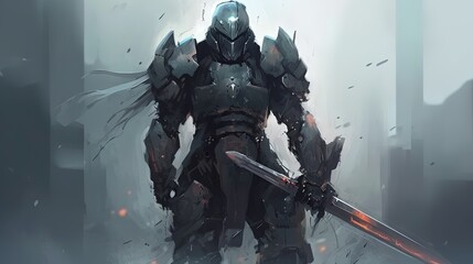 Fototapeta premium A mech warrior with a sword. Fantasy concept , Illustration painting. Generative AI