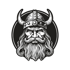 viking cartoon, vintage logo line art concept black and white color, hand drawn illustration