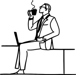Sketch of man drinking coffee illustration
