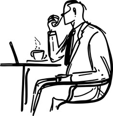 Sketch of man drinking coffee illustration
