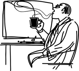 Sketch of man drinking coffee illustration