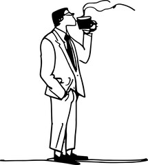 Sketch of man drinking coffee illustration