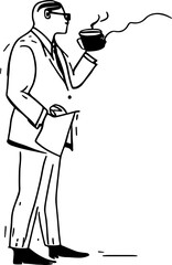 Sketch of man drinking coffee illustration