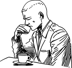Sketch of man drinking coffee illustration