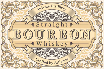 Bourbon Whiskey - ornate vintage decorative label
