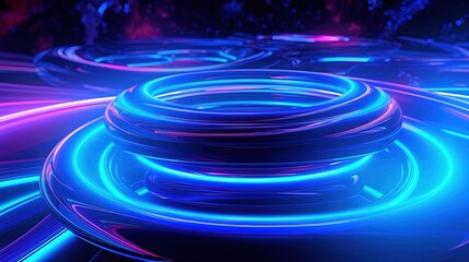 Fototapeta na wymiar 3d rendering of abstract background with blue neon lights. Glowing spiral shape.Generative Ai