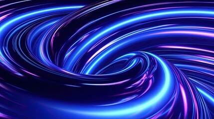 3d rendering of abstract background with blue neon lights. Glowing spiral shape.Generative Ai
