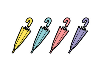 閉じている色々なカラーの傘のイラスト