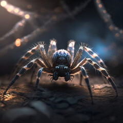 Macro closeup. Jumping Spider. This spider is known to eat small insects like grasshoppers, flies, bees as well as other small spiders. Image generated by Ai.