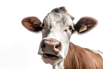 Image of a cow head on white background. Farm animals. Illustration, Generative AI.
