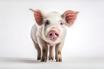 Image of a pig on white background. Farm animals. Illustration, generative AI.