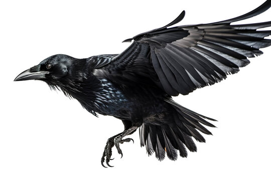 Image of a crow is flapping its wings on a white background. Wild Animals. Birds. Illustration. Generative AI.