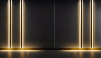 Modern concept empty dark wall with gold lightings from Generative AI