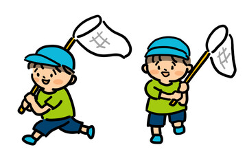 虫取り網を持った笑顔の男の子