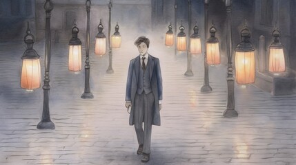 孤独なビジネスマンのイラスト,Generative AI AI画像