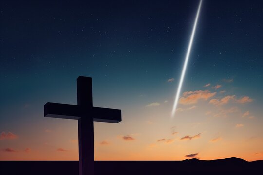 cross on the sky, wooden cross silhouette during sunrise