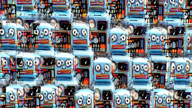 vintage robots abstract background loop 