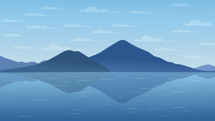 Indonesia's beauty is captured in this stunning vector image of Ternate, Maitara Island. Perfect for travel projects, it features the natural landscape, sea, and sky in shades of blue and green