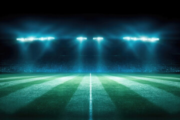 Spotlights grass field soccer stadium at the night. High quality photo