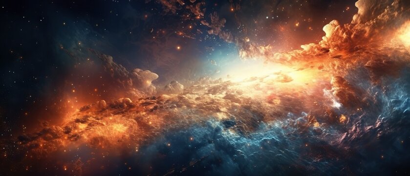 Fototapeta Abstract space background. Beautiful galaxies and stars in outer space. Created with generative AI technology.
