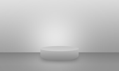 gray blank circle stage podium on gray scene with shine light center