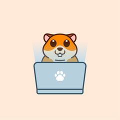 Cute Hamster Using Laptop Illustration