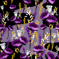 Modern abstract rose pattern with gold leaves 