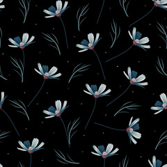 cosmos flowers pattern design with cool tone color. Great for fabric, paper, wrapping ,and fashion