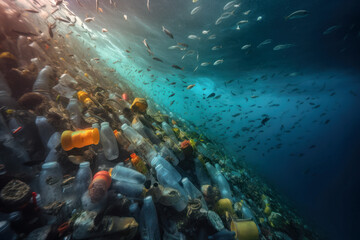 Visual representation of the impact of human waste on the oceans. This powerful image is a reminder of the urgent need to protect our planet and reduce plastic waste. Generative AI Technology.