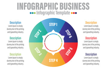 Vector circle infographics set. Template for diagram, graph, presentation and chart. Business concept with Six 6 Steps, Six 6 options, parts, steps or processes. Abstract background.