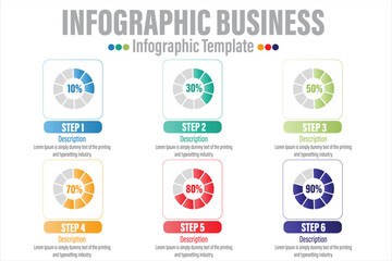 Percentage sign icon vector,Colorful timeline infographic with Six 6 Steps, Six 6 options design template, Infographics management, finance, analytics, presentation.