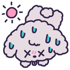 熱中症で倒れて汗をかいているトイプードルの犬