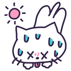 熱中症で倒れて汗をかいている白色の猫