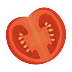 Halved fresh tomato. Tomato wedges and slices, halved and thinly sliced for salads and snacks. Flat cartoon vector isolated on white background