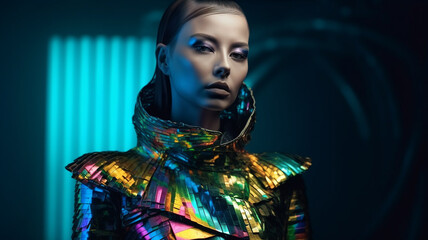 前衛的で奇抜な宇宙風ファッション・ファッションショー（Generative AI）
