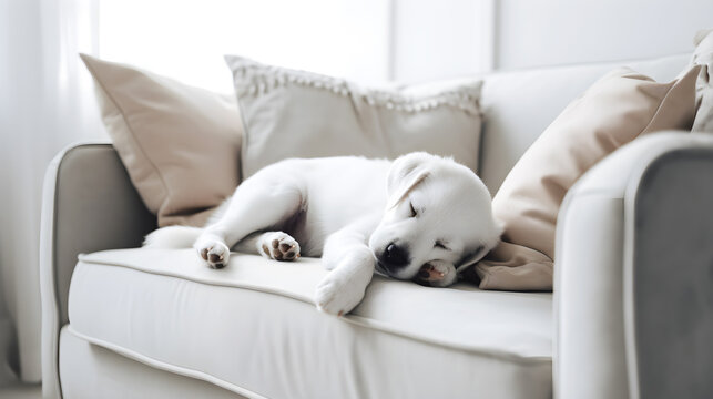 cute puppy sleeping on the sofa created with Generative AI