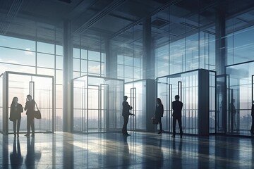 Fototapeta premium business people discussing business in the office view from outside the building