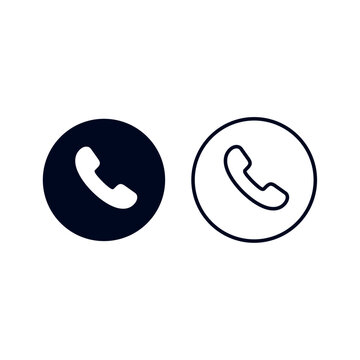 Black phone call icons, label, vector, filled, outlined