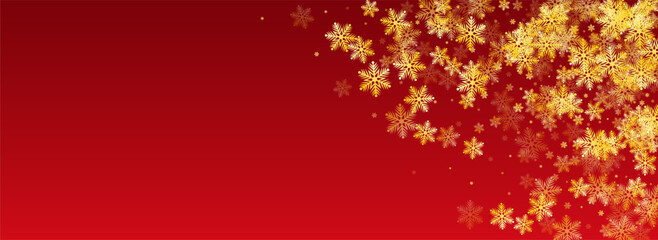 Silver Snowflake Vector Panoramic Red Background.