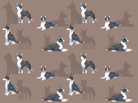 Dog Koolie Cute Cartoon Poses Seamless Wallpaper Background