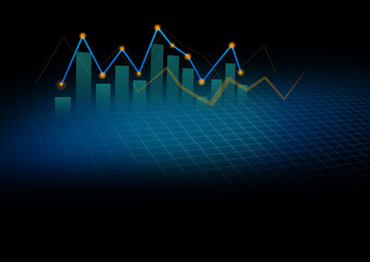 Economic trends business idea and all art work design. Closeup financial chart with uptrend line graph in stock market on blue color monitor background. Finance and economic Blue stock exchange market