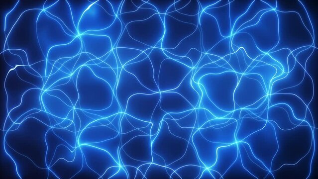 Neon blue wavy laser lines abstract background. Loop animation