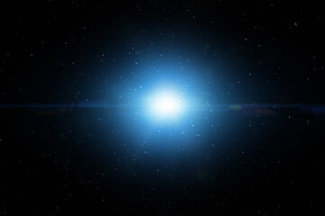 Fototapeta na wymiar Artistic dark blue space with spot light and blurred stars. Copy space illustration background.