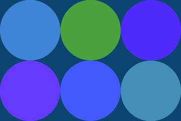 深い青緑地に青や緑や紫の6つの円