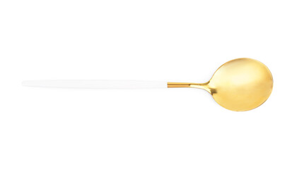 Golden spoon on white background