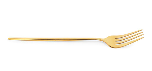 Golden fork on white background